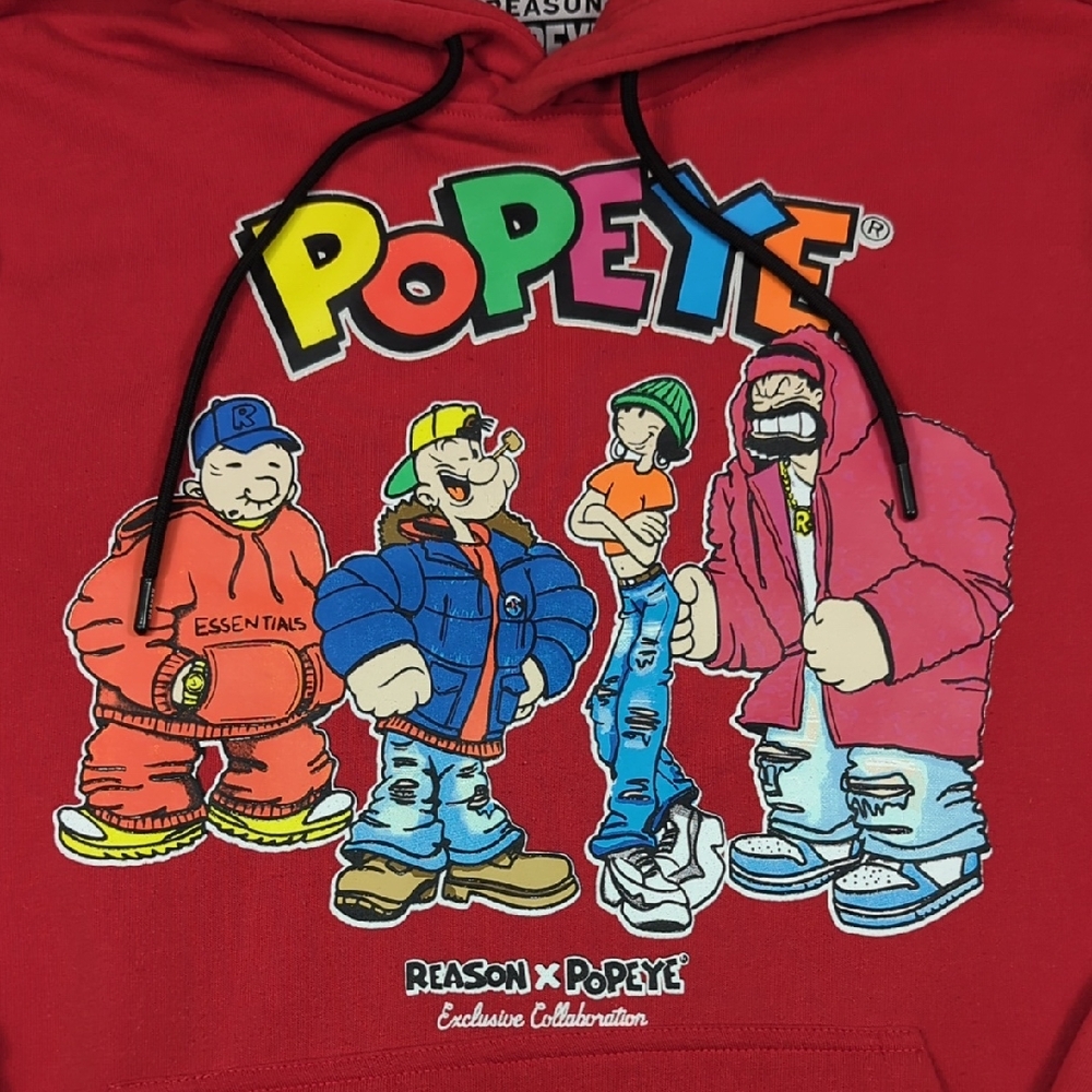Reason Popeye Collaboration Red Hoodie Mens Size Medium